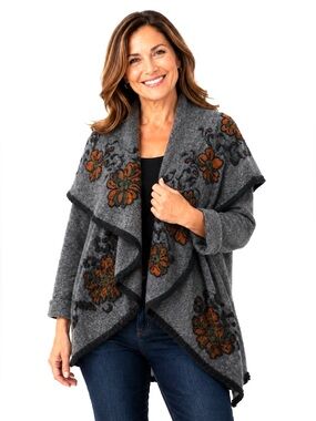 Wool Blend Floral Open-Front Sweater